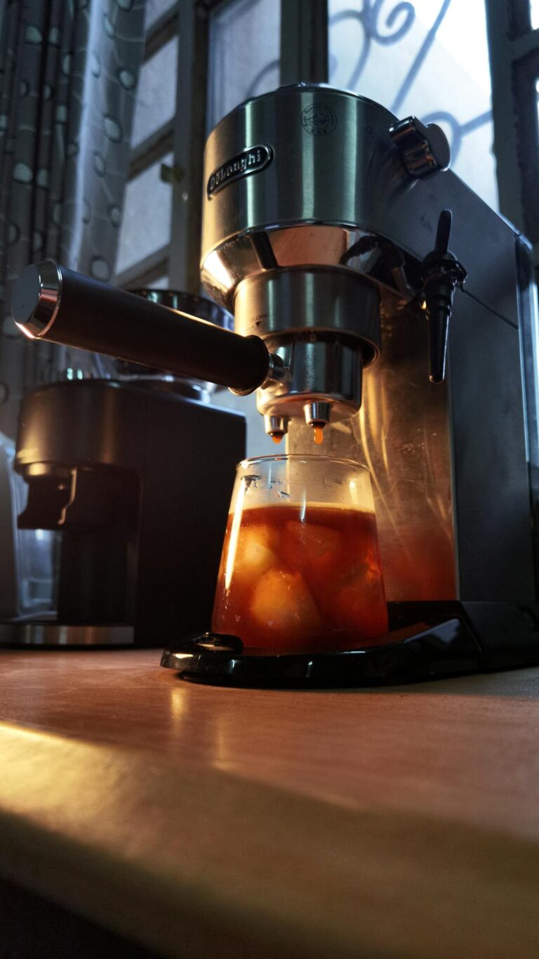A close-up of iced coffee being brewed in a café in Mosul, Iraq.